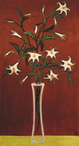 Sanyu, Vase de lys sur fond marron (Vase of Lilies with Red Ground)