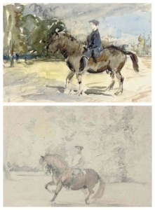 Two views of John Bunbury on horseback