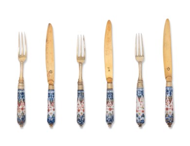 NINE FORKS MARK OF JOHANN GEORG WOLHAUPTER, AUGSBURG, 1736-1737 AND 1737-1739, THREE FORKS MARK OF HERMAN HEINRICH OSTHUES, MUNSTER, CIRCA 1760, THE PORCELAIN PROBABLY 18TH CENTURY