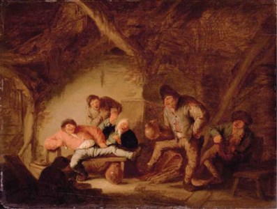 Boors drinking and dancing in a tavern