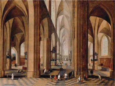 The interior of a gothic cathedral