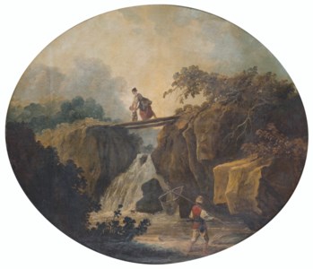 Paysage de cascade avec un pont