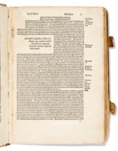 Satyrae. Comm: Antonius Mancinellus, Domitius Calderinus and Georgius Valla. Add: Domitius Calderinus: Defensio adversus Brotheum . Nuremberg : Anton Koberger, 6 décembre 1497