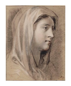 The head of the Virgin turned to the right