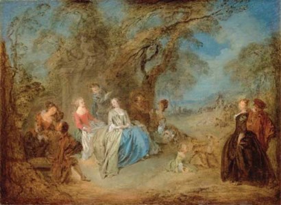 Fête galante : Elegant company in a park