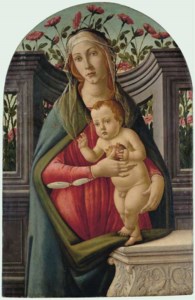 The Madonna and Child, with a pomegranate, in an alcove with roses behind