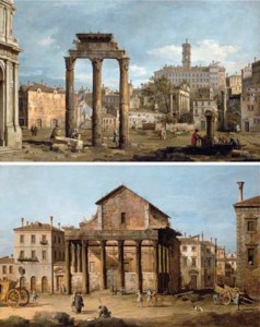 Bernardo Bellotto, Rome: The Forum with the Temple of Castor and Pollux; and The Temple of Antoninus and Faustina in the Forum