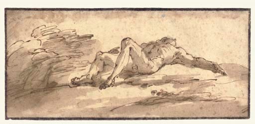 A nude sprawled on his back