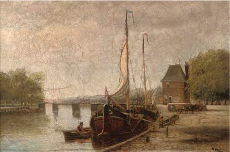 A Dutch canal with barges, near Haarlem