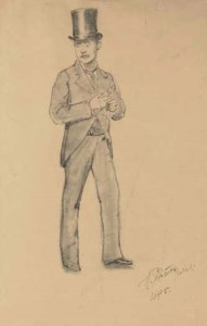 Studies for A Parisian Café : Seated figures ; Gentleman in a top hat ; Compositional sketch ; Seated gentlemen ; Two compositional sketches ; Gentleman standing and Gentlemen at leisure : five illustrated