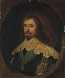 A portrait of a gentleman, bust-length, with a lace collar and wearing the badge and star of the Order of the Garter, in a feigned oval