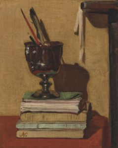 Vase and Books on a Red Table