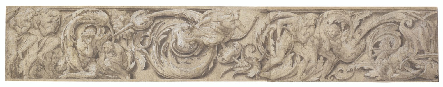 A decorative frieze with the Rebuke of Adam and Eve and the Expulsion from the Garden of Eden