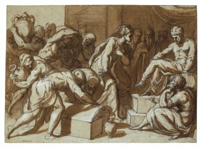 The Queen of Sheba presenting gifts to King Solomon