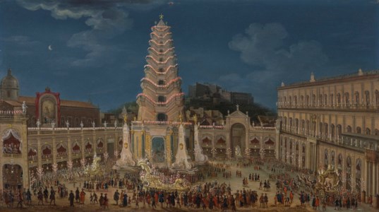 View of the night-time celebrations for the baptism of the Infanta in Naples, 1740