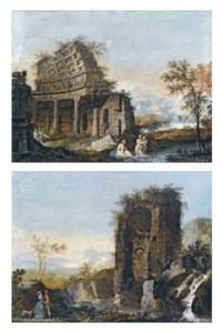 Paesaggio con rovine e ninfe al bagno; e Paesaggio con viaggiatori tra le rovine