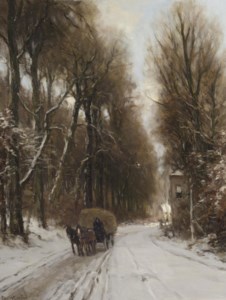 Horse and carriage on a track in winter