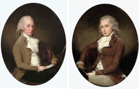 Portrait of a gentleman traditionally identified as Mr. Lodington, three-quarter-length, in a grey coat and white waistcoat, seated by a writing table, holding a letter in his right hand; and Portrait of a gentleman traditionally identified as John Lodington, three-quarter-length, in a brown coat and white waistcoat with blue embroidery, seated, holding a tricorn in his left hand
