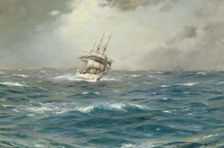 The Chilean Navy's training ship General Baquedano off Las Evangelistas, Chile