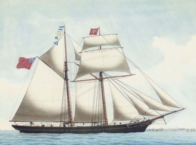 The topsail schooner Julia of Fowey entering the Port of Leghorn