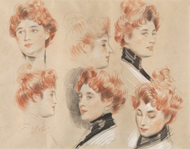 Six Studies of the head of a Lady traditionally identified as Mrs. Gertrude Vanderbilt Whitney ( recto ); A lady seated on a chair ( verso )