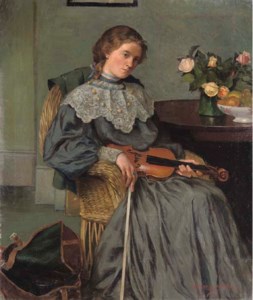 Portrait of Constance Smedley, three-quarter length, with a violin