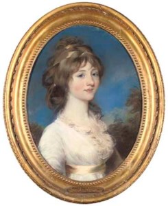 Portrait of Mrs Vyner, half-length, in a white dress and yellow sash