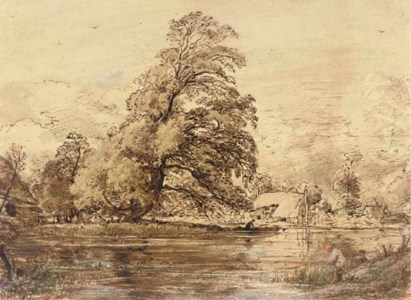 An angler on a river bank