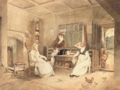 Portrait of John Sell Cotman, Mrs Edmund Miles and Ann Miles in the Miles family farmhouse, Felbrigg, Norfolk