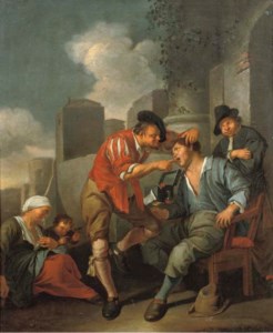 A dentist at work outside an archway