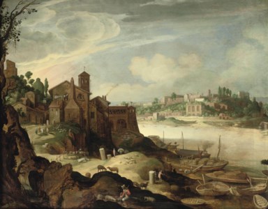 View of the river Tiber with the Ripa Grande, Rome