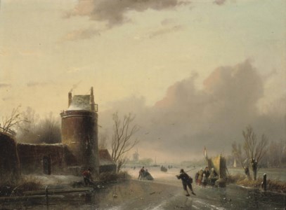 Figures on the ice with a 'koek-en-zopie'