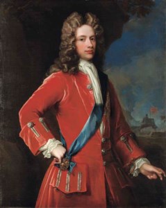 Portrait of John, 2nd Duke of Argyll and 1st Duke of Greenwich (1680-1743), three-quarter-length, in a red coat with silver braid, wearing the sash and star of the Garter, a coastal fortress beyond
