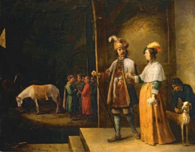 A lady and gentleman entering a stable