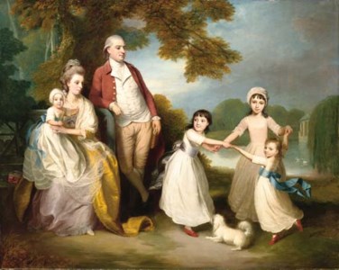 A gentleman and lady with their children in a landscape