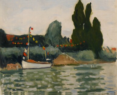 Poissy, bateau pavoisé