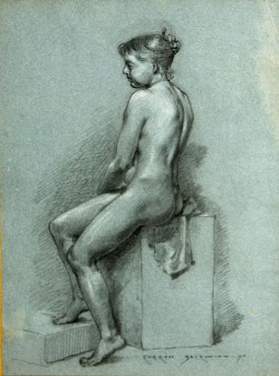 Seated nude in profile sight: 14 3/4 x 10 3/4in