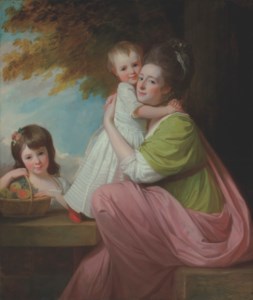 George Romney, Group portrait of Dorothy Stables (1753-1832), with her daughters, Harriet (1774-1827) and Maria (1775-1821), in a wooded landscape