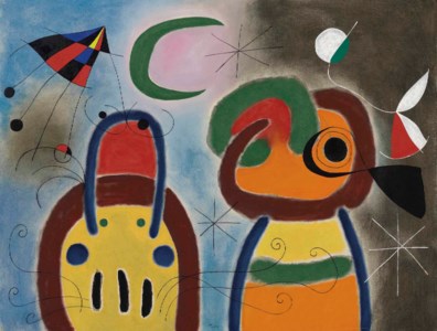 Joan Miró, L'Oiseau au plumage déployé vole vers l'arbre argenté