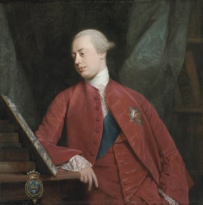 Portrait of Frederick, Lord North K.G., later 2nd Earl of Guilford (1732-1792), half-length, in a red coat and waistcoat, with the sash and star of the Order of the Garter, before a draped curtain