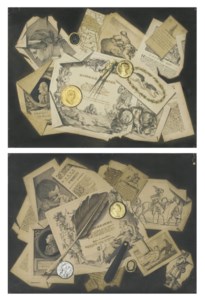 A trompe-l'oeil of literary extracts, maps, engravings, medallions and a compass; and A trompe-l'oeil of literary extracts, engravings, medallions, spectacles, a pen knife and a quill pen