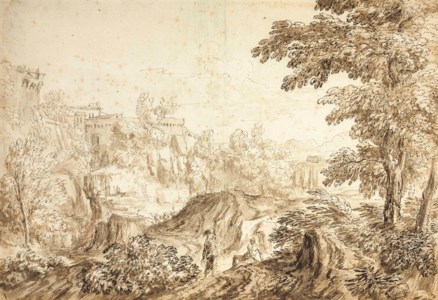 A classical landscape with two figures in the foreground