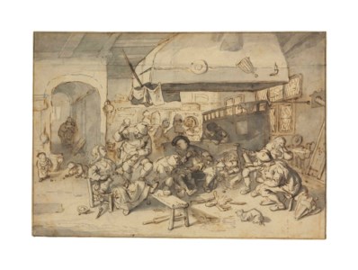 Merrymaking around a fire in a tavern