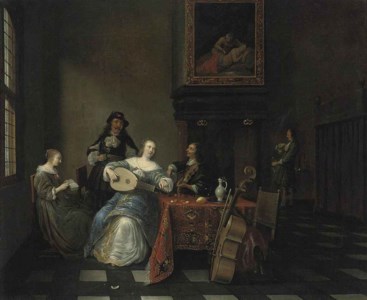 Elegant company making music in an interior