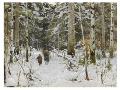Gathering branches in winter