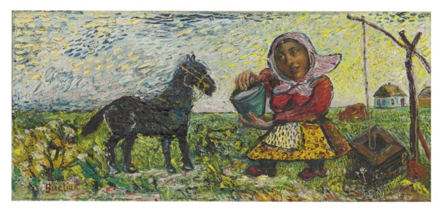 Woman watering a horse