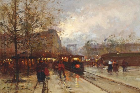 A Parisian street at dusk
