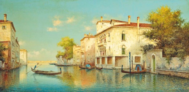 A gondolier on a Venetian backwater