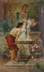 Cupid plays at the water fountain