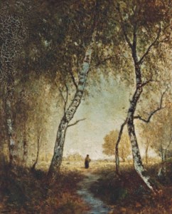 A peasant in a forest clearing